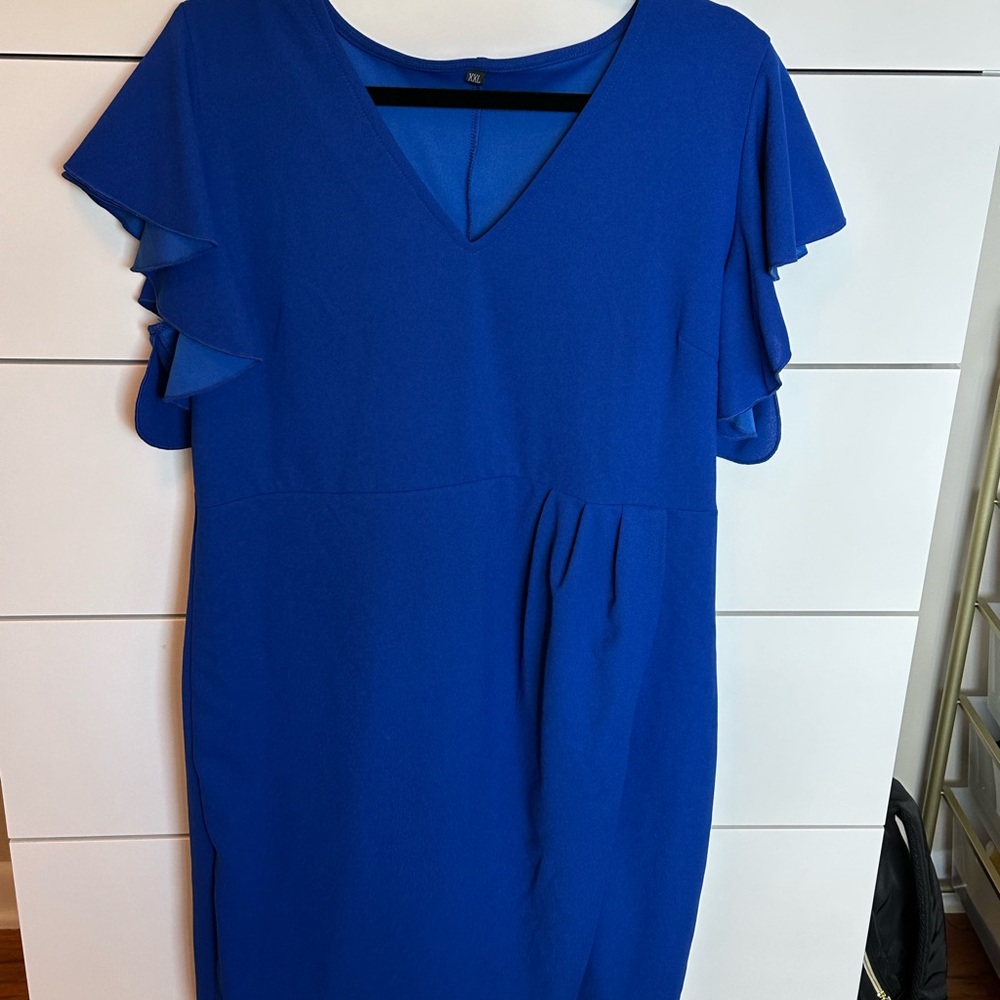Elegant Royal Blue V-Neck Dress Size XXL